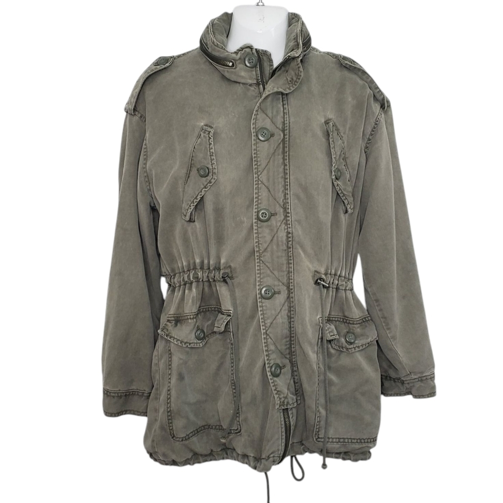 American Eagle Utility Jacket Women's Small Hide Away Hood Pockets Olive Green